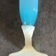 Vase soliflore in opaline turquoise blue color and white foot 24 cm