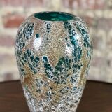 Vintage enameled blown glass vase 80'S Ht 27
