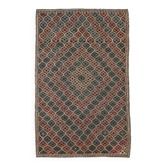 Tapis kilim géométrique rouge pâle et jaune en laine tissé à la main