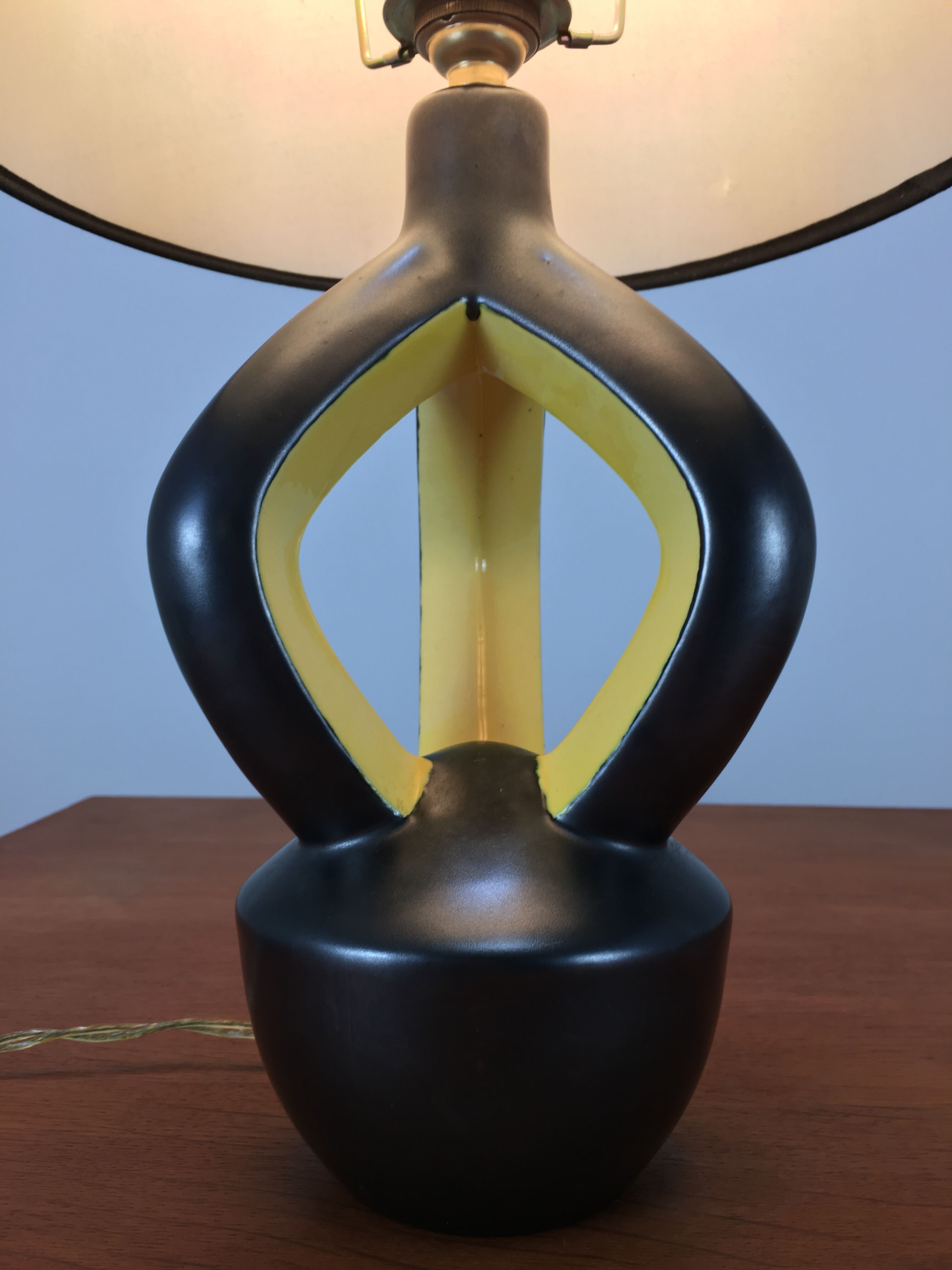 Yellow and black ceramic lamp, Vallauris