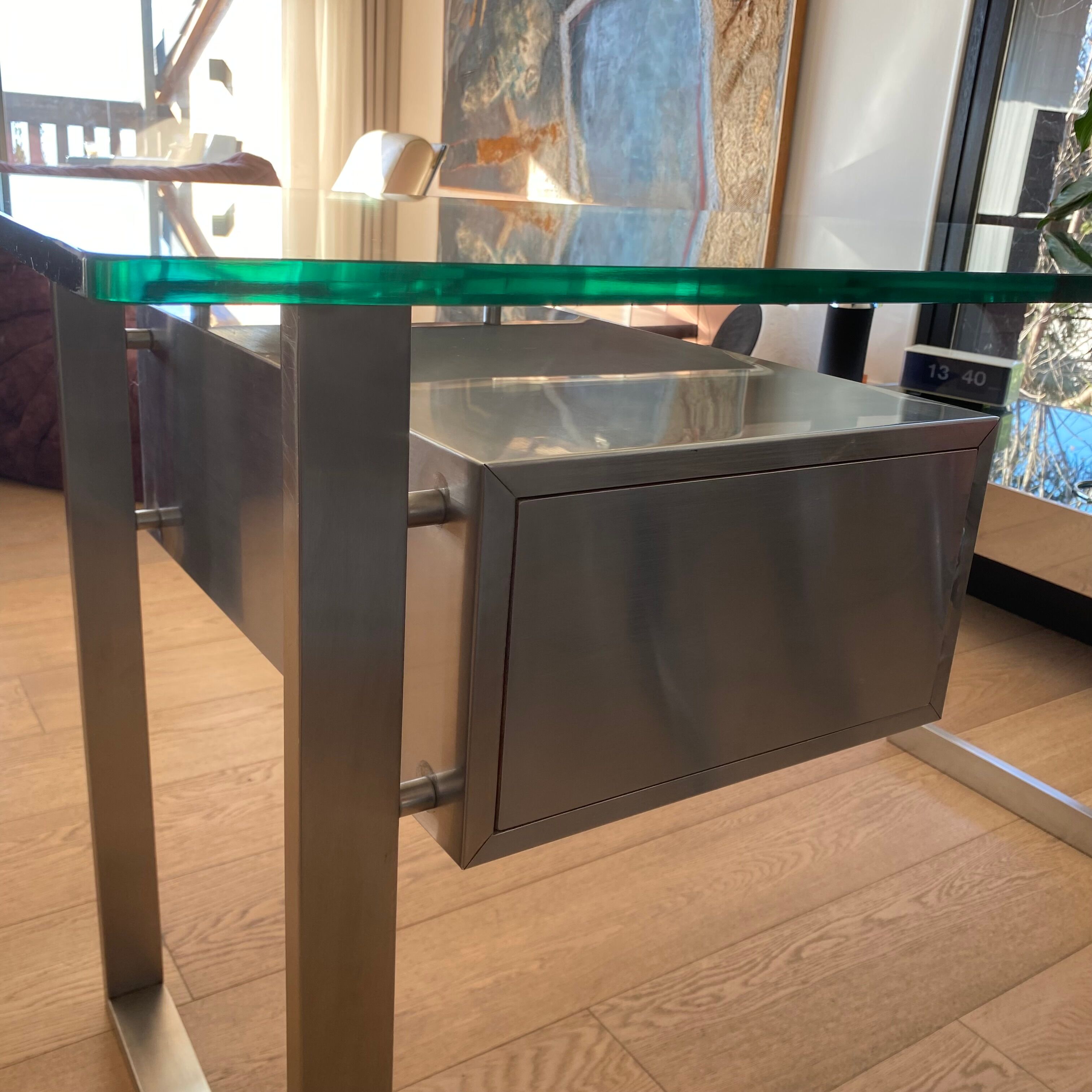 Modernist stainless steel desk by Paul Legeard for Dom. 1970