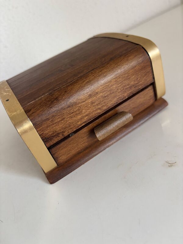 Porte-cigarettes vintage 1960 distributeur bois métal doré - 12 x 12 cm