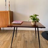 wooden coffee table and 70s design compass legs