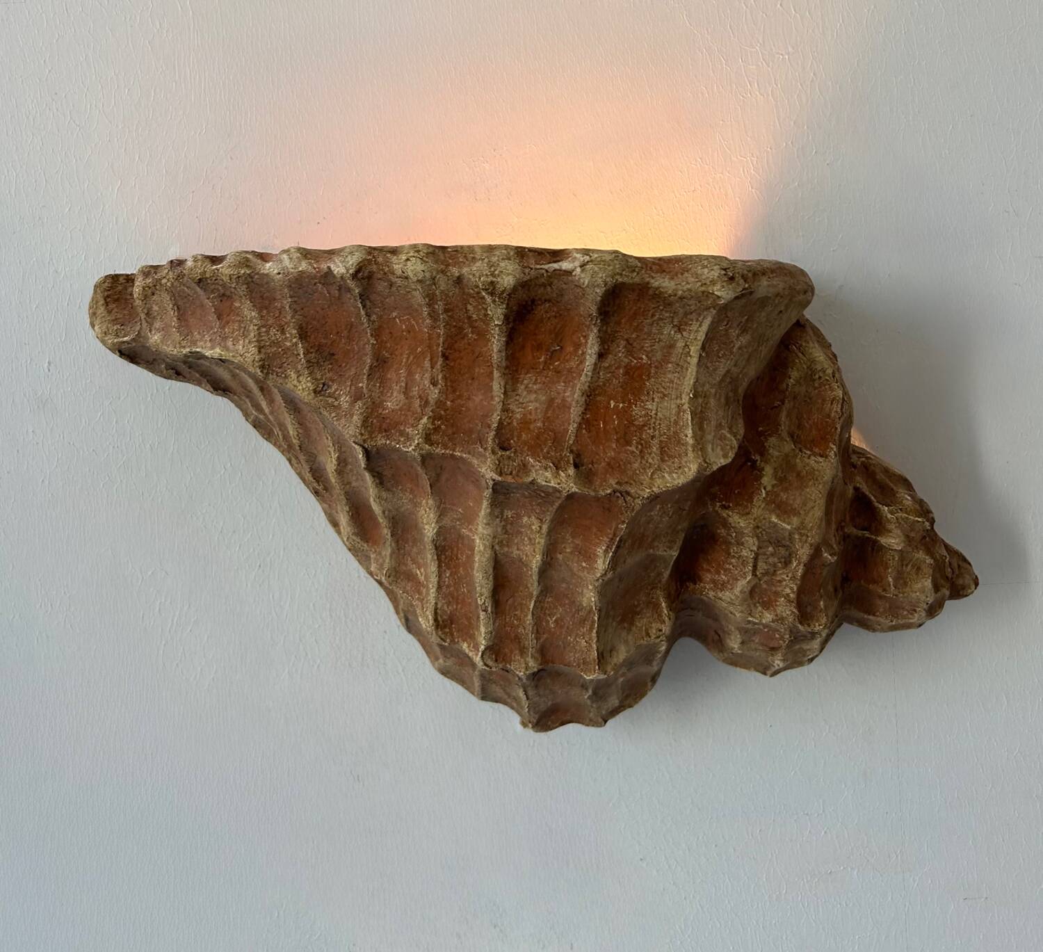 Pair of vintage terracotta shell wall lights