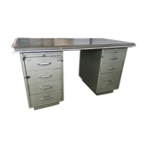 Bureau industriel ministre en métal vert d'atelier double caisson à tiroirs
