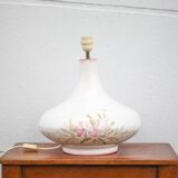 Large glazed terracotta lamp with flower decoration, ceramic signed Maithé