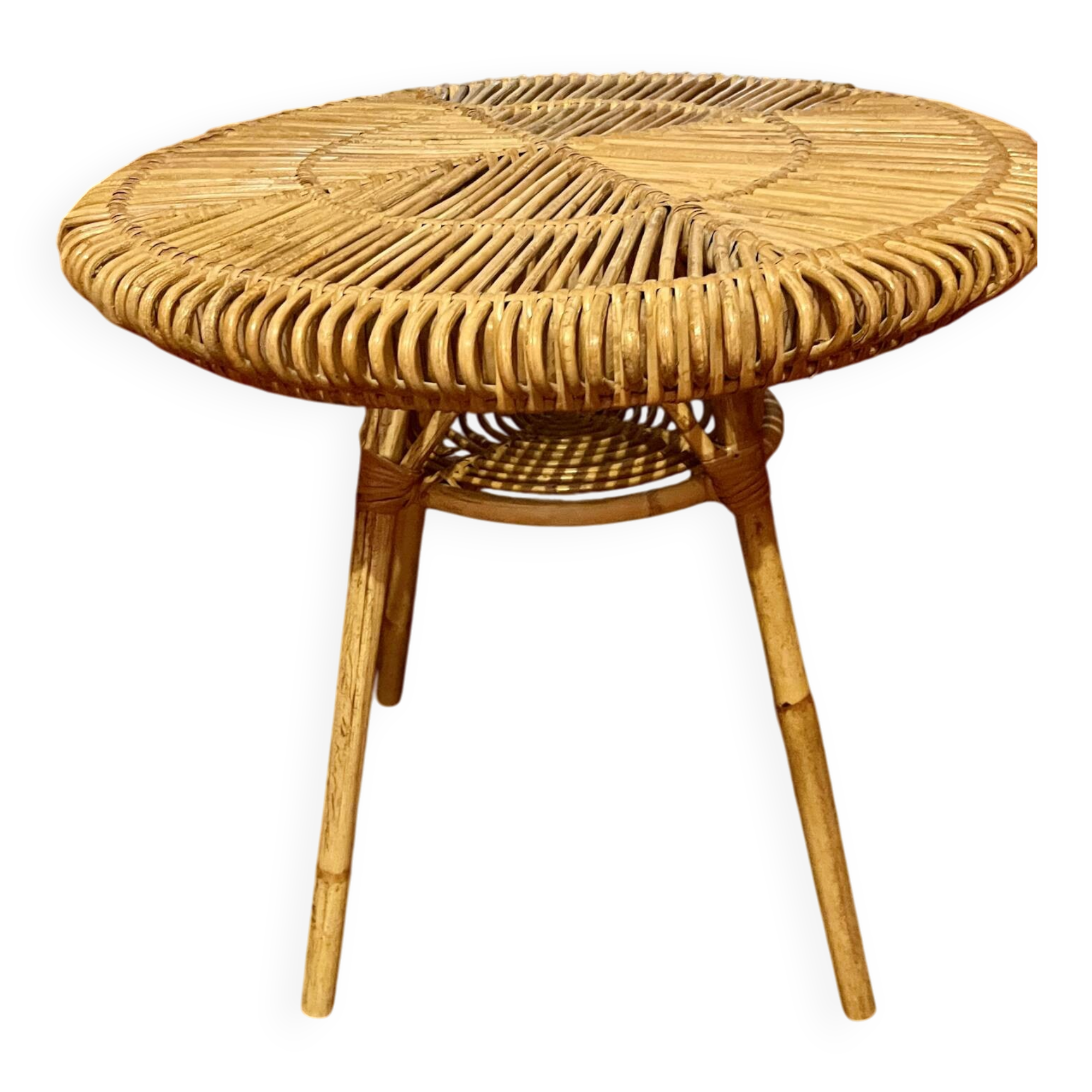 Vintage rattan and bamboo coffee table