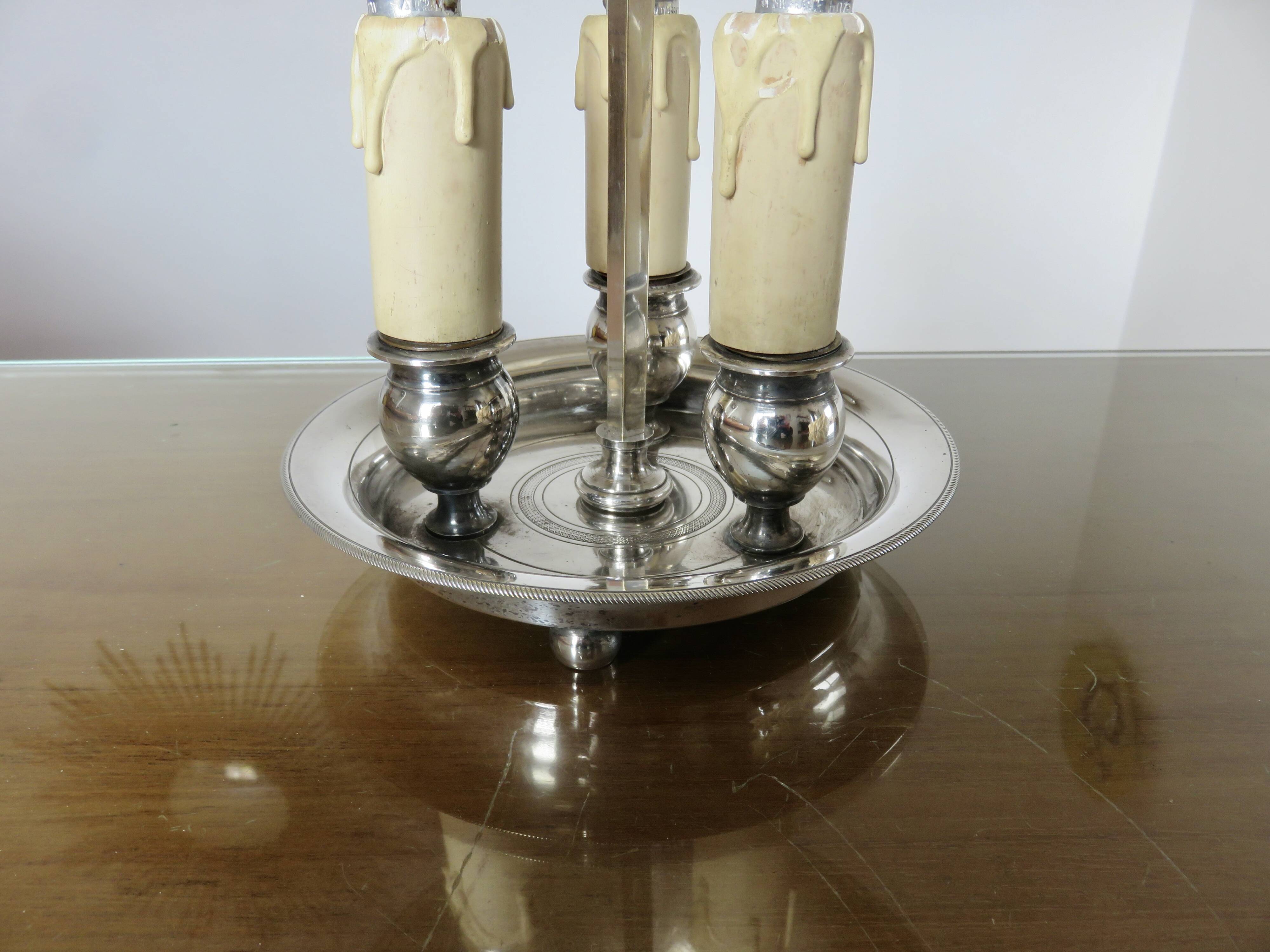 Authentic antique bouillotte lamp in chrome bronze with 3 lights, 1930s.