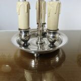 Authentic antique bouillotte lamp in chrome bronze with 3 lights, 1930s.