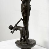 Pewter vase, "Young woman picking a water lily", signed P. Jean, Art Nouveau early twentieth century