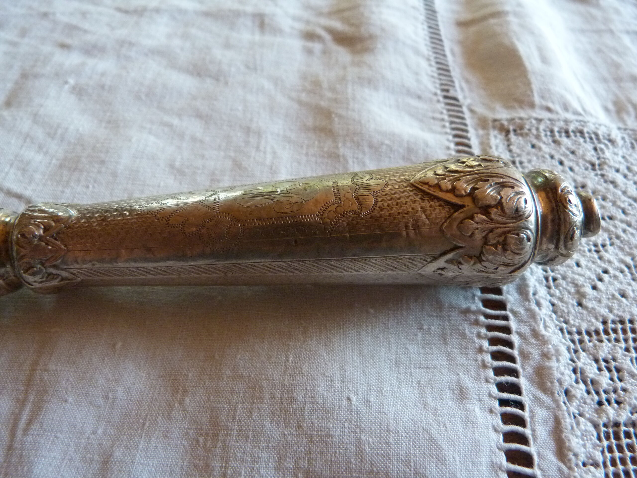 Old meat knife nineteenth century handle silver filled chiseled punch