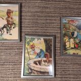 Set of 5 illustrations framed in glass the Fables of La Fontaine