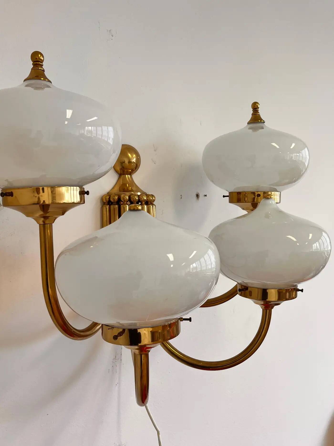 Big XXL brass and glass wall lamp in Art Deco, Art Nouveau style, around 1980s