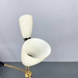 1950s Brass & Glass Adjustable Floor Lamp with Wooden Detail