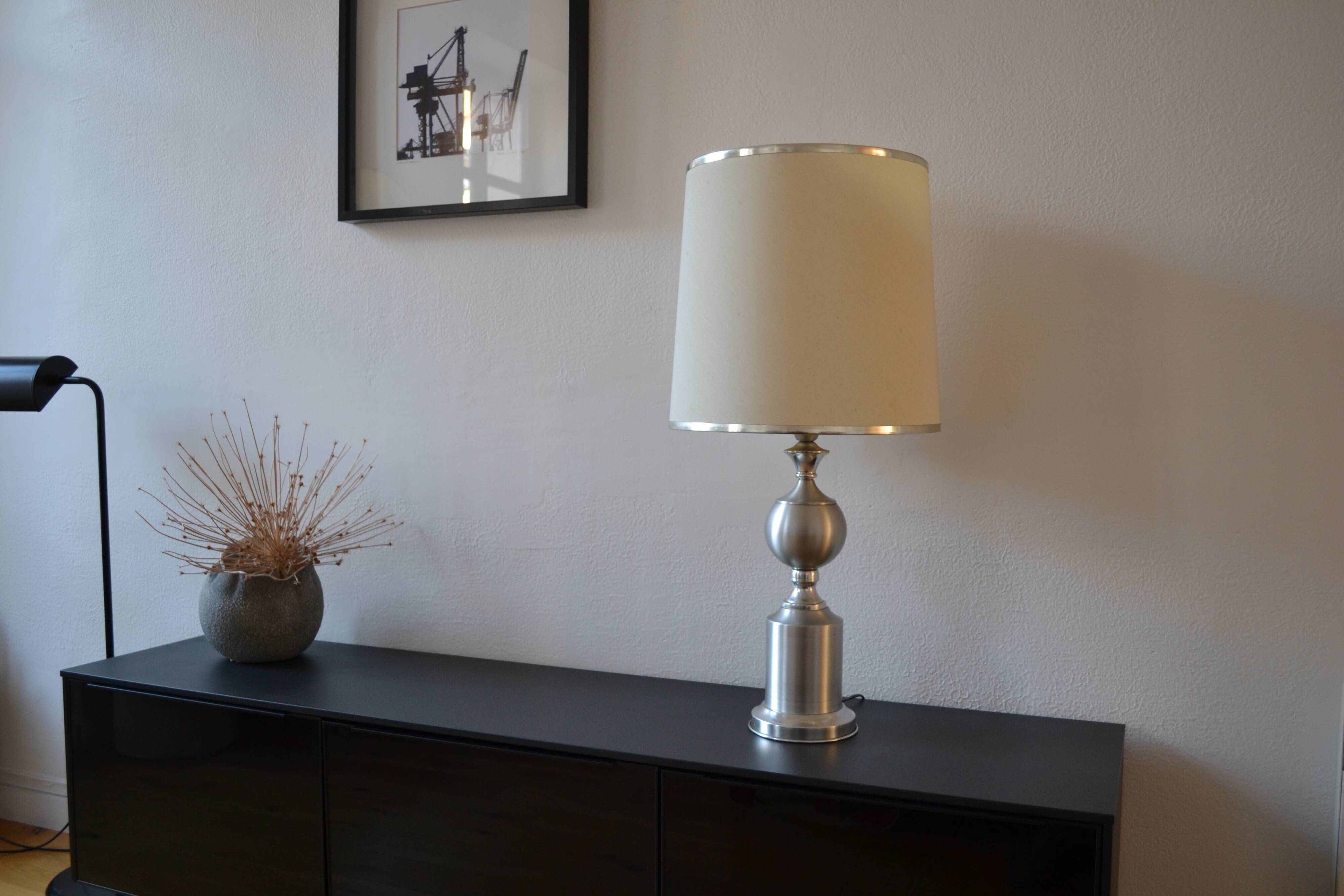 See delmas lamp 70's with fabric and metal lampshade