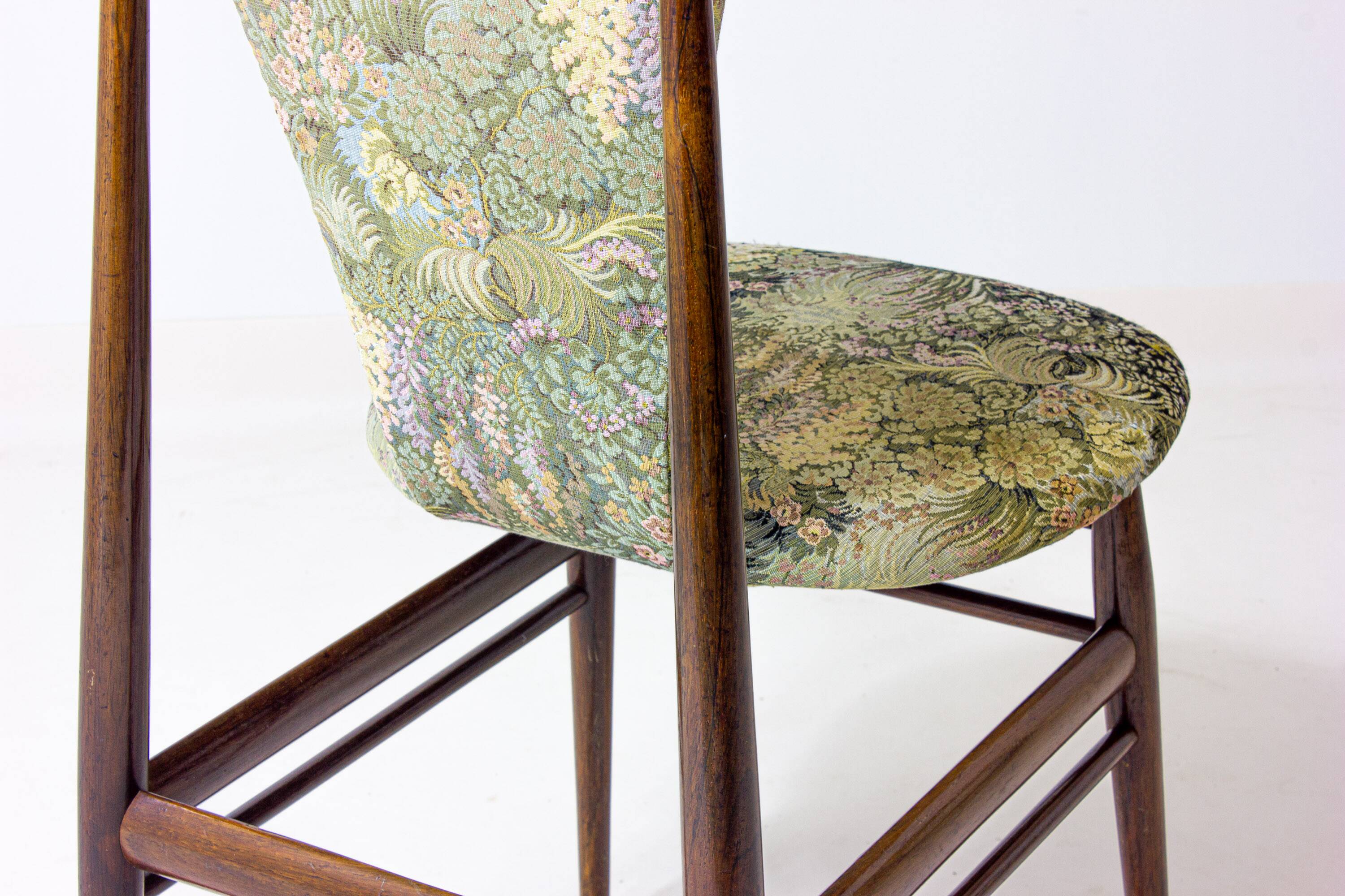 Eclectic scandinavian floating dining chairs in floral upholstery, 1960s