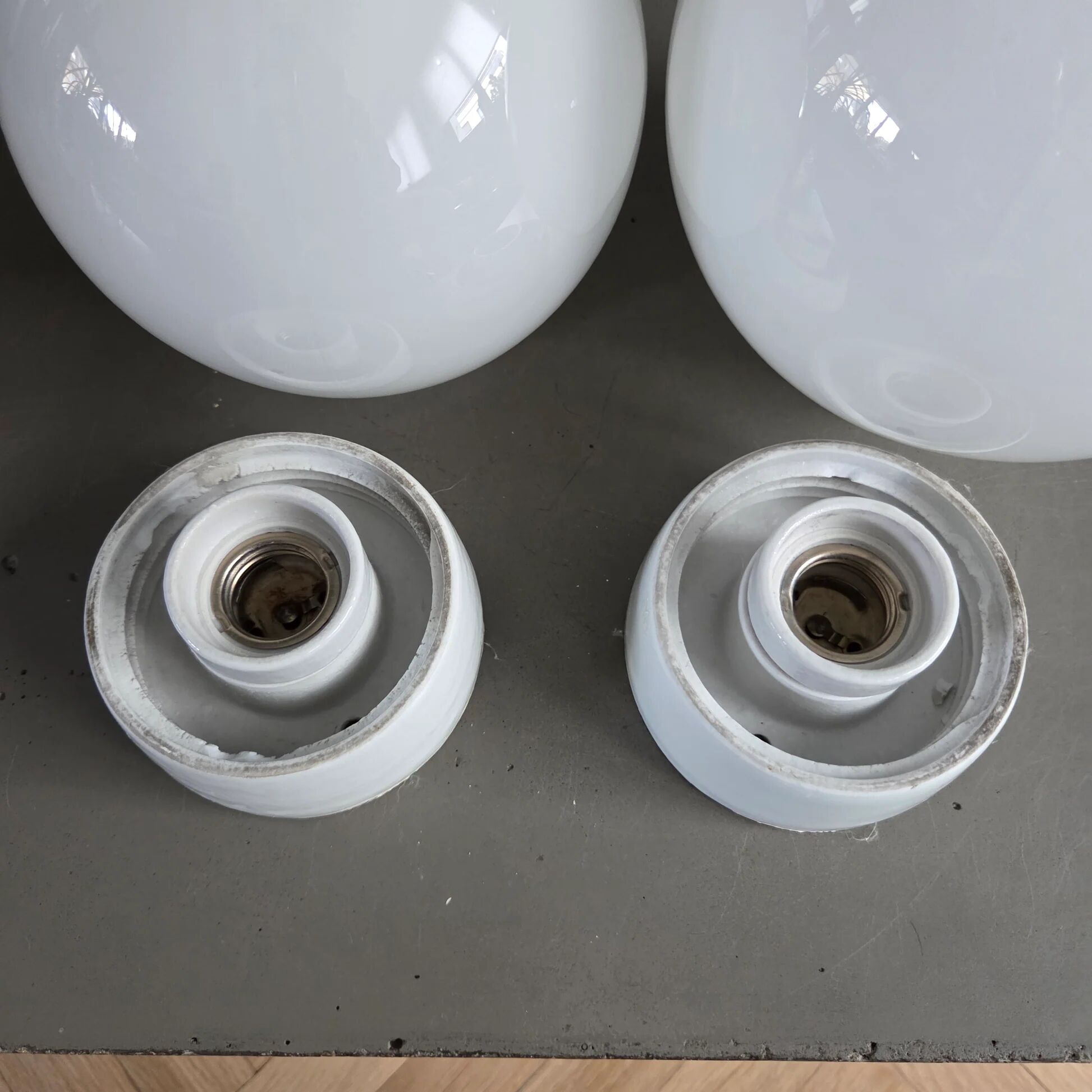 Pair of wall lights / ceiling lights with ceramic bases.