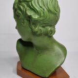 Bust of Eros in patinated plaster in imitation of bronze on wooden base