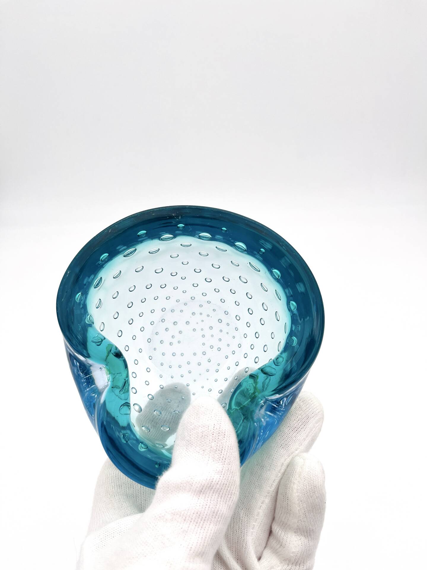 Murano Bullicante Peacock Blue Vide-Poche Vintage 60s 70s Art Glass