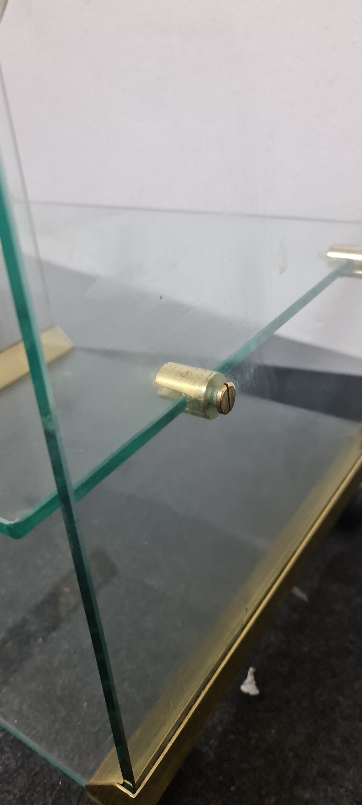 Vintage glass sidetable on wheels