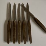 Set of 6 Scandinavian table knives, stainless steel blade, teak handle.