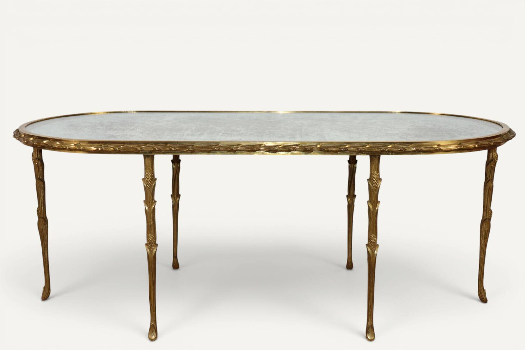 Maison Baguès coffee table in gilded bronze and aged mirror – 1950s