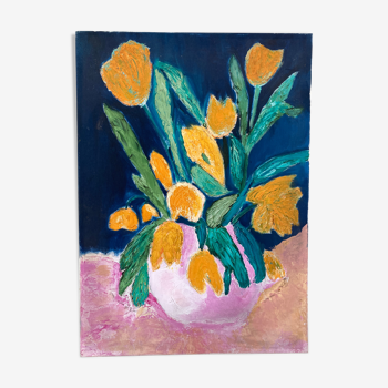 Ancient painting - bouquet of tulips