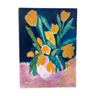 Ancient painting - bouquet of tulips
