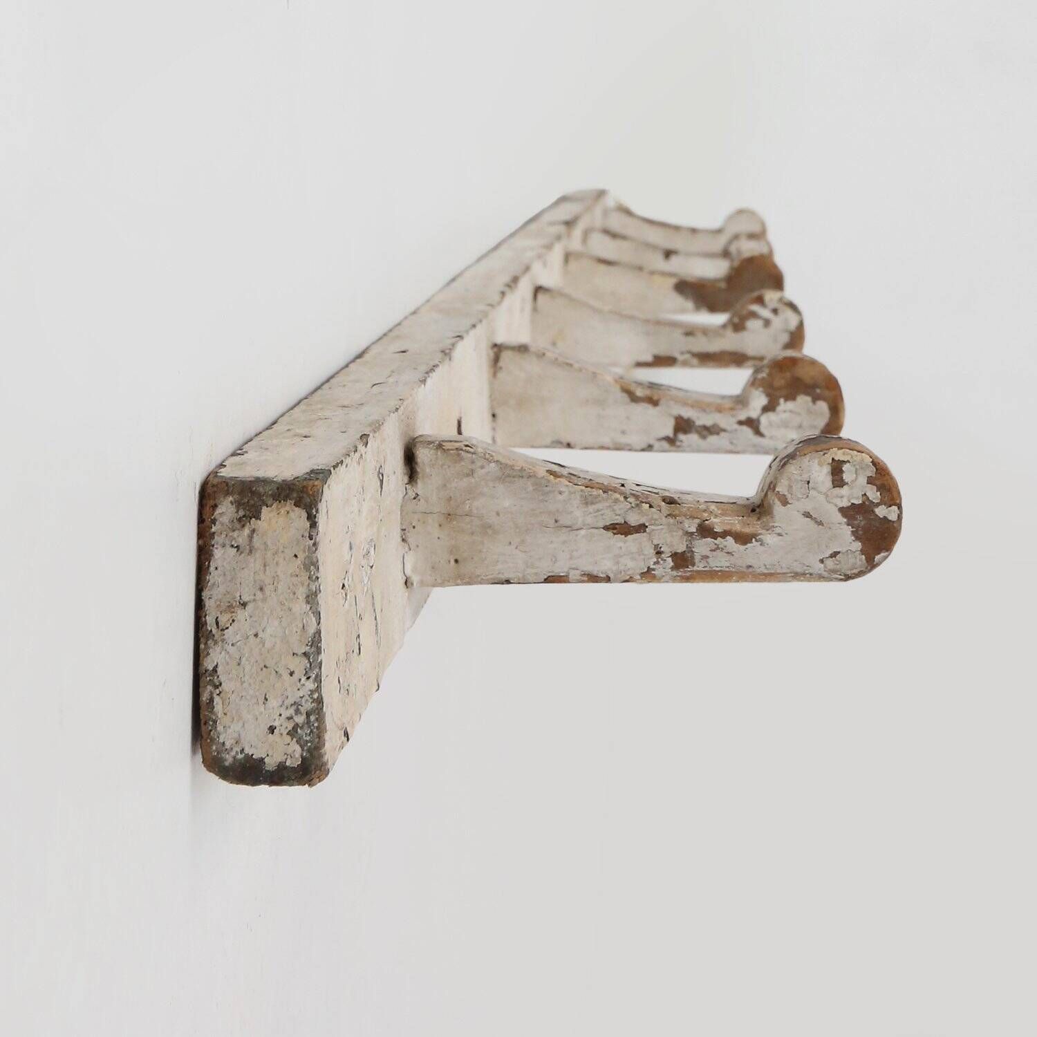 Industrial White Wall Mounted Coat Rack in Wood, Belgium, 1920s