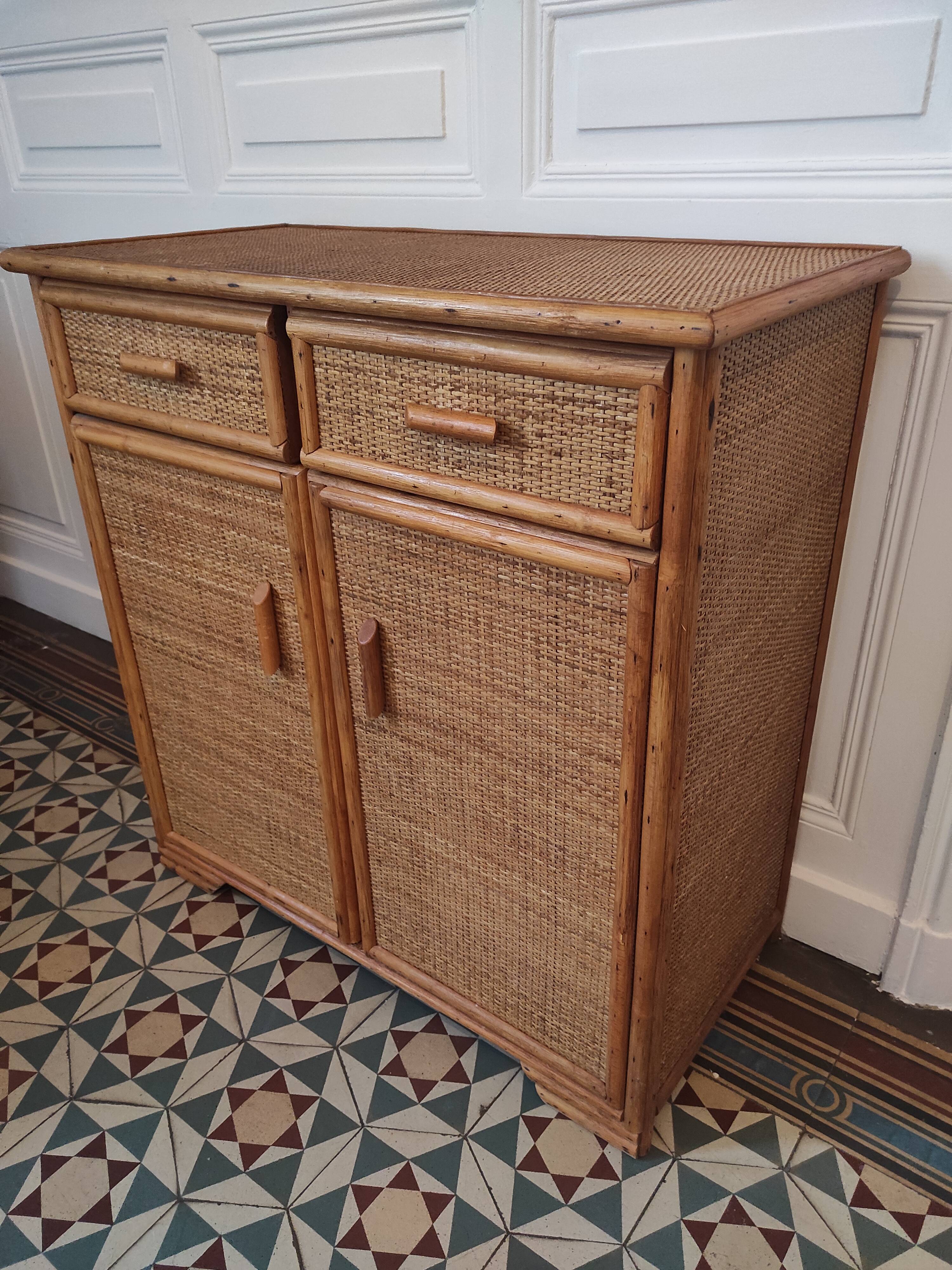 Commode rotin et bambou