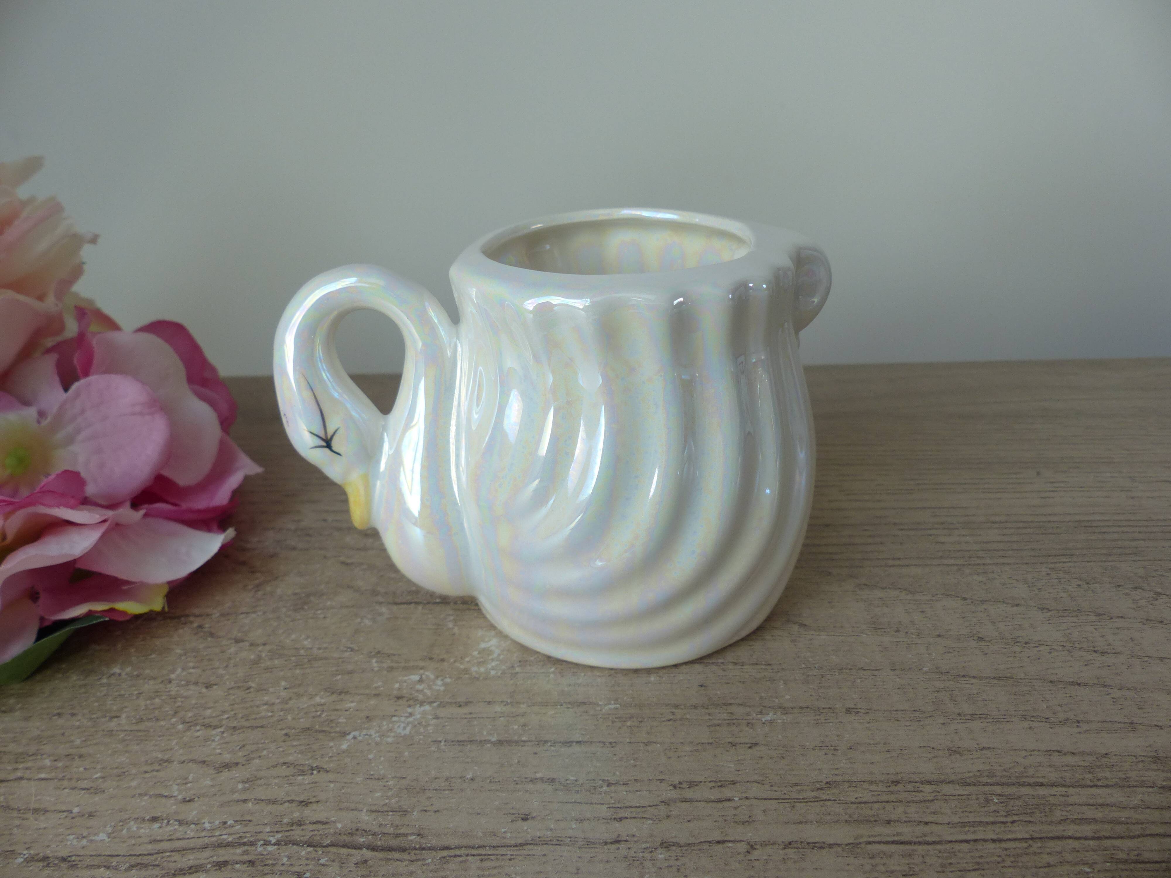 Iridescent Ceramic Swan Tumbler, Swan Pot Bathroom Decoration