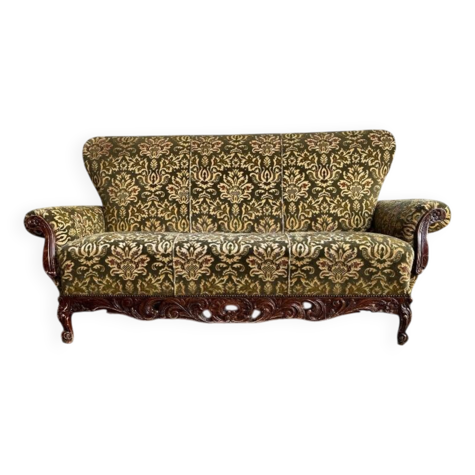 Vintage baroque chair with a rich floral pattern