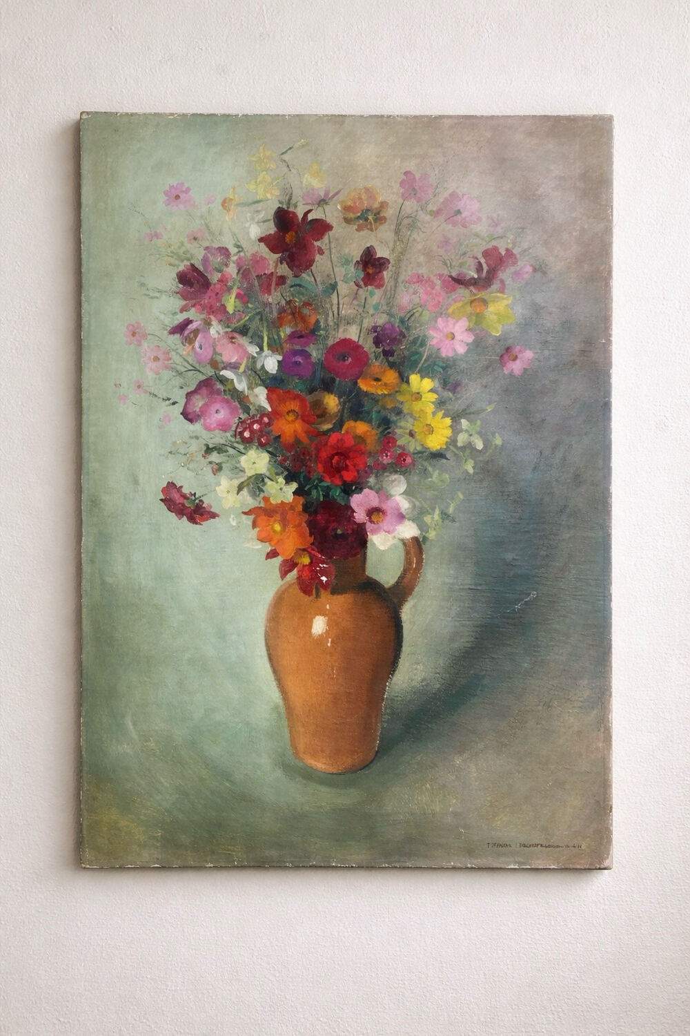 Grande huile sur toile signée Frans Depooter 1943 Bouquet de fleurs