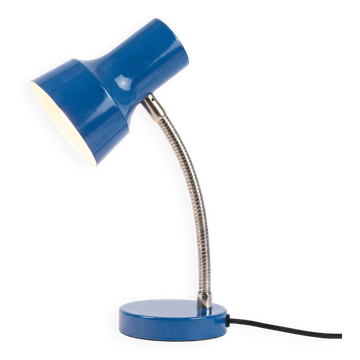 Vintage blue desk lamp with a chrome gooseneck, 1970s.