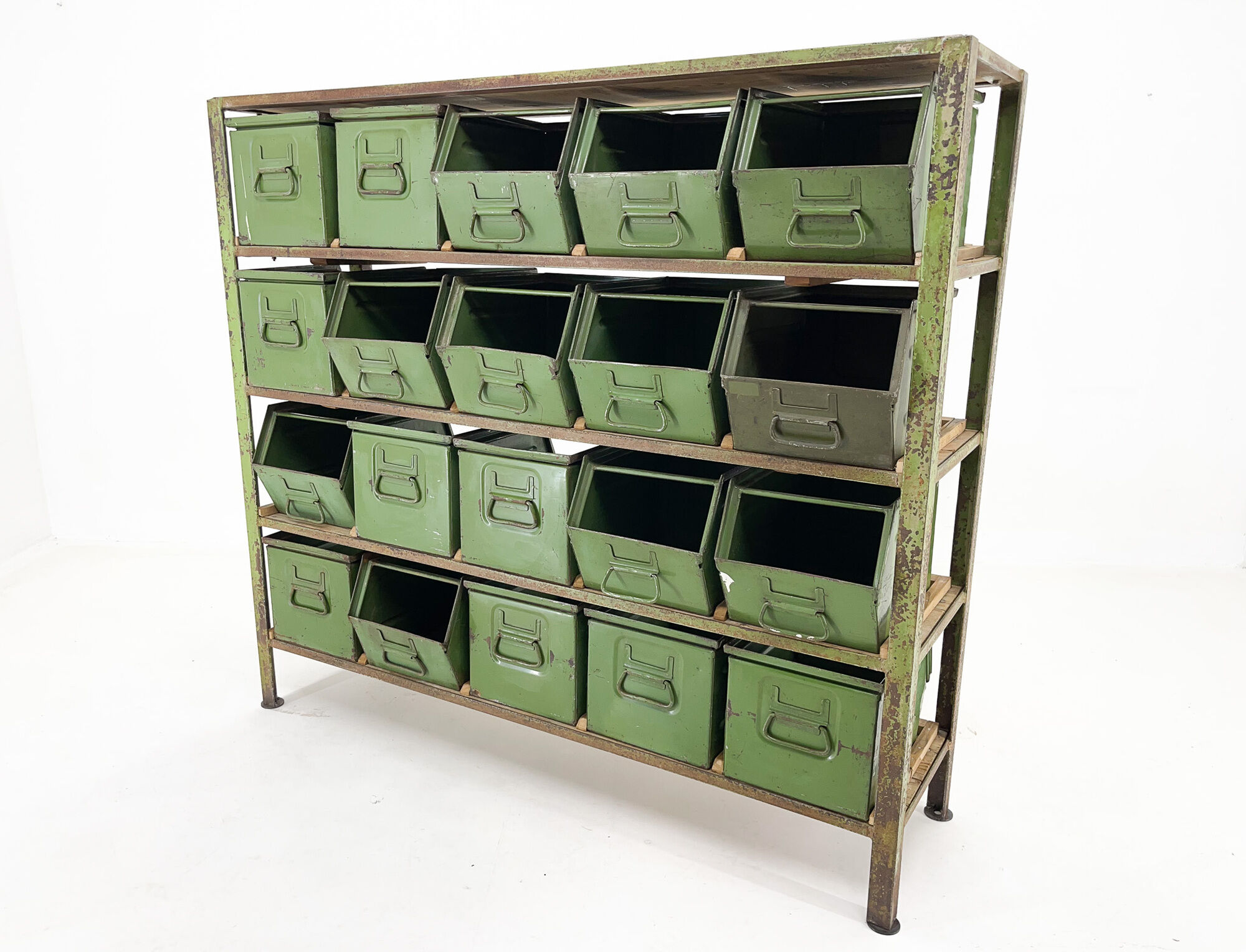 Vintage industrial cabinet, 20 iron drawers, wooden top, 1950's