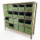 Vintage industrial cabinet, 20 iron drawers, wooden top, 1950's
