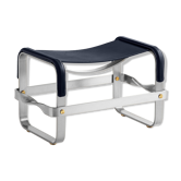 Antique Silver Steel Footrest and Navy Blue Leather Seat, Contemporary Style