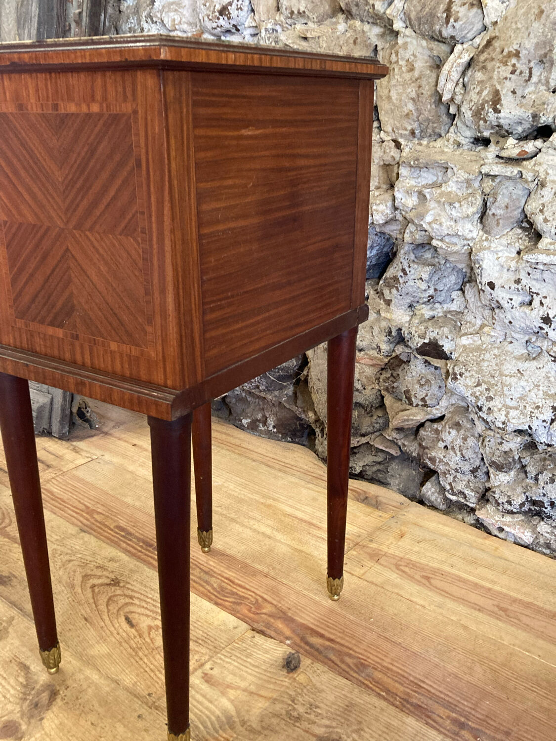 Louis XVI bedside in antique exotic wood marquetry / or harness