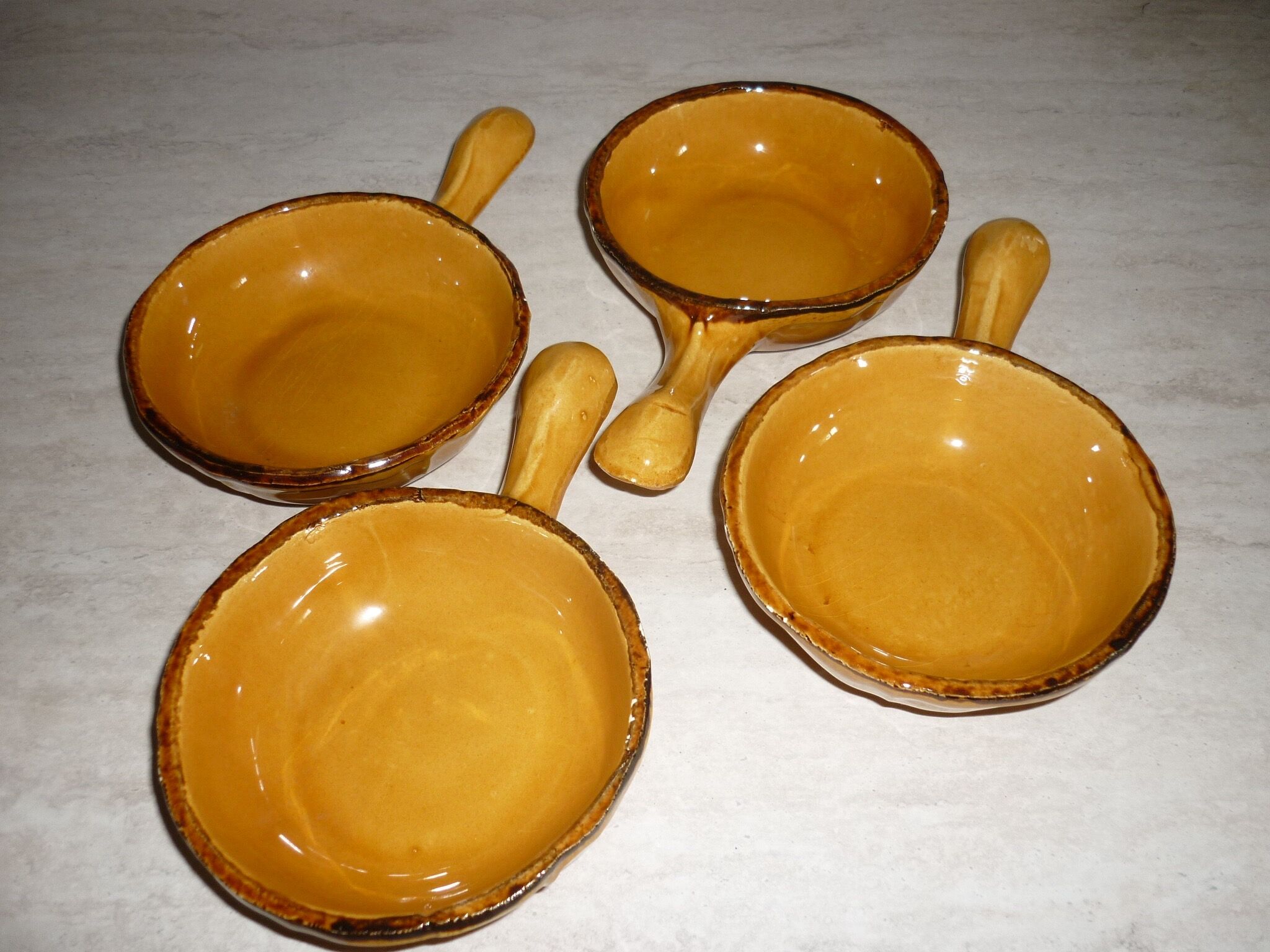 Lot de 4 poêlons valflam vintage en terre cuite
