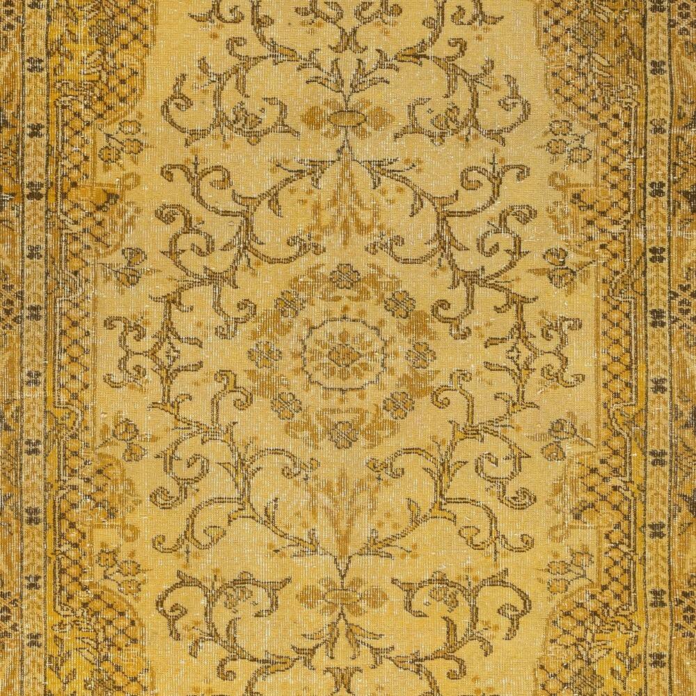 Yellow Overdyed Vintage Turkish Area Rug. Hand-Knotted Wool Carpet for Modern Interiors