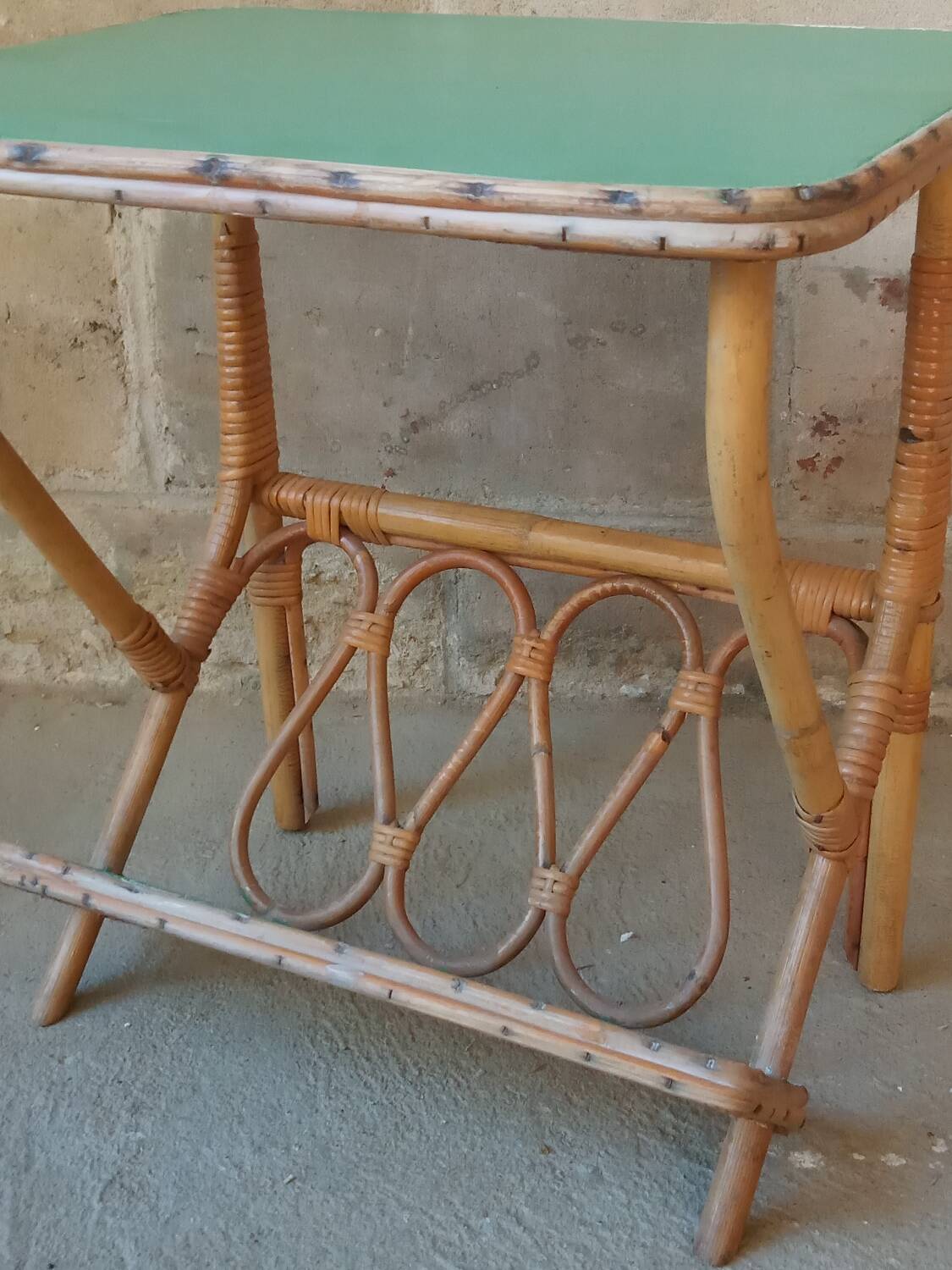Rattan side table, magazine rack