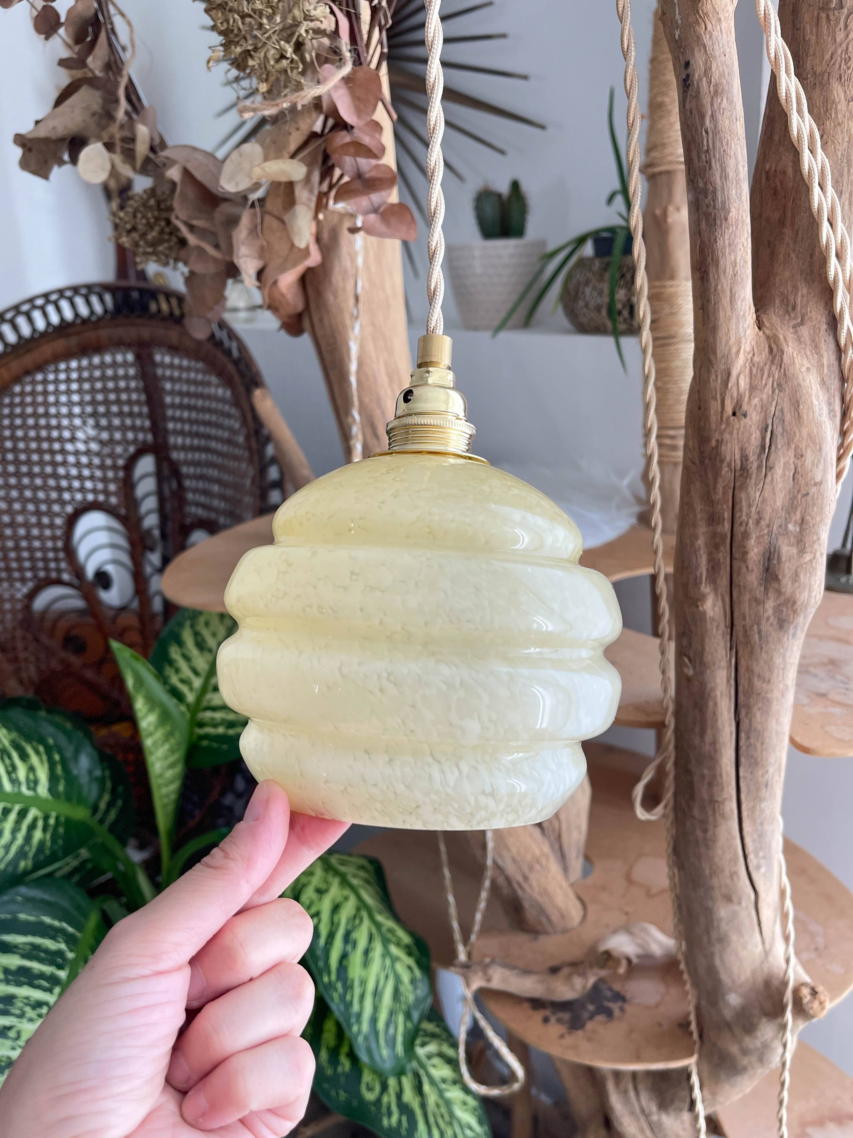 Vintage portable lamp globes customizable yellow clichy glass