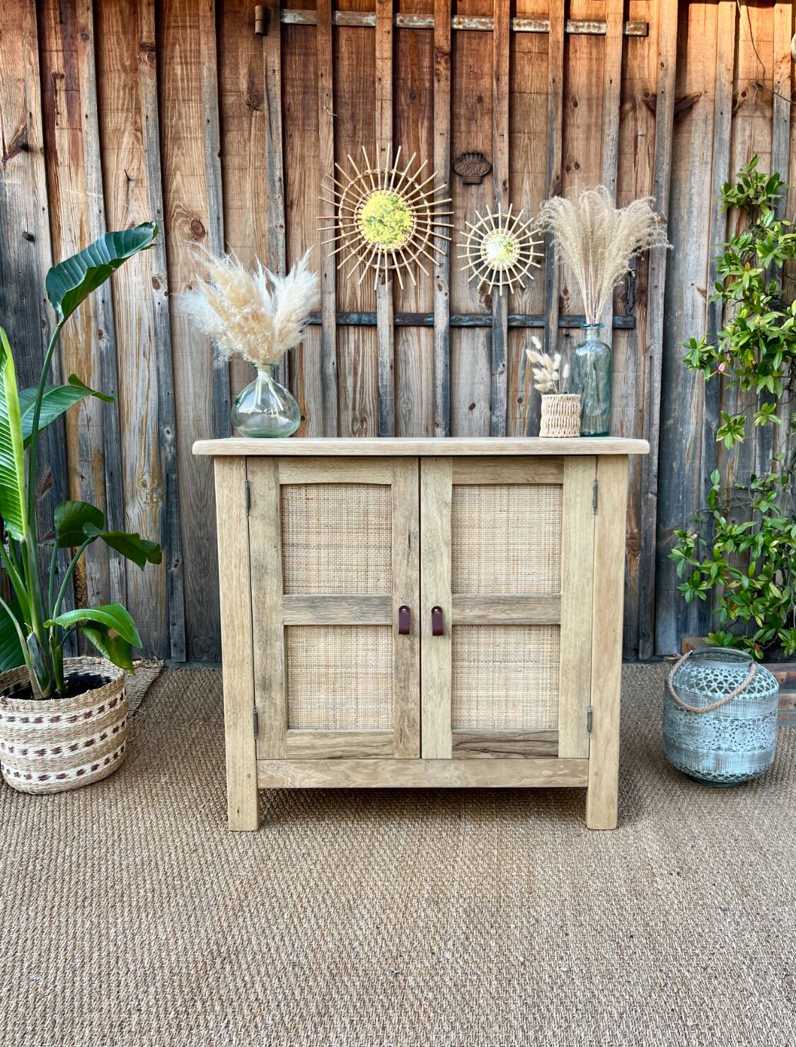 Solid wood and cane sideboard