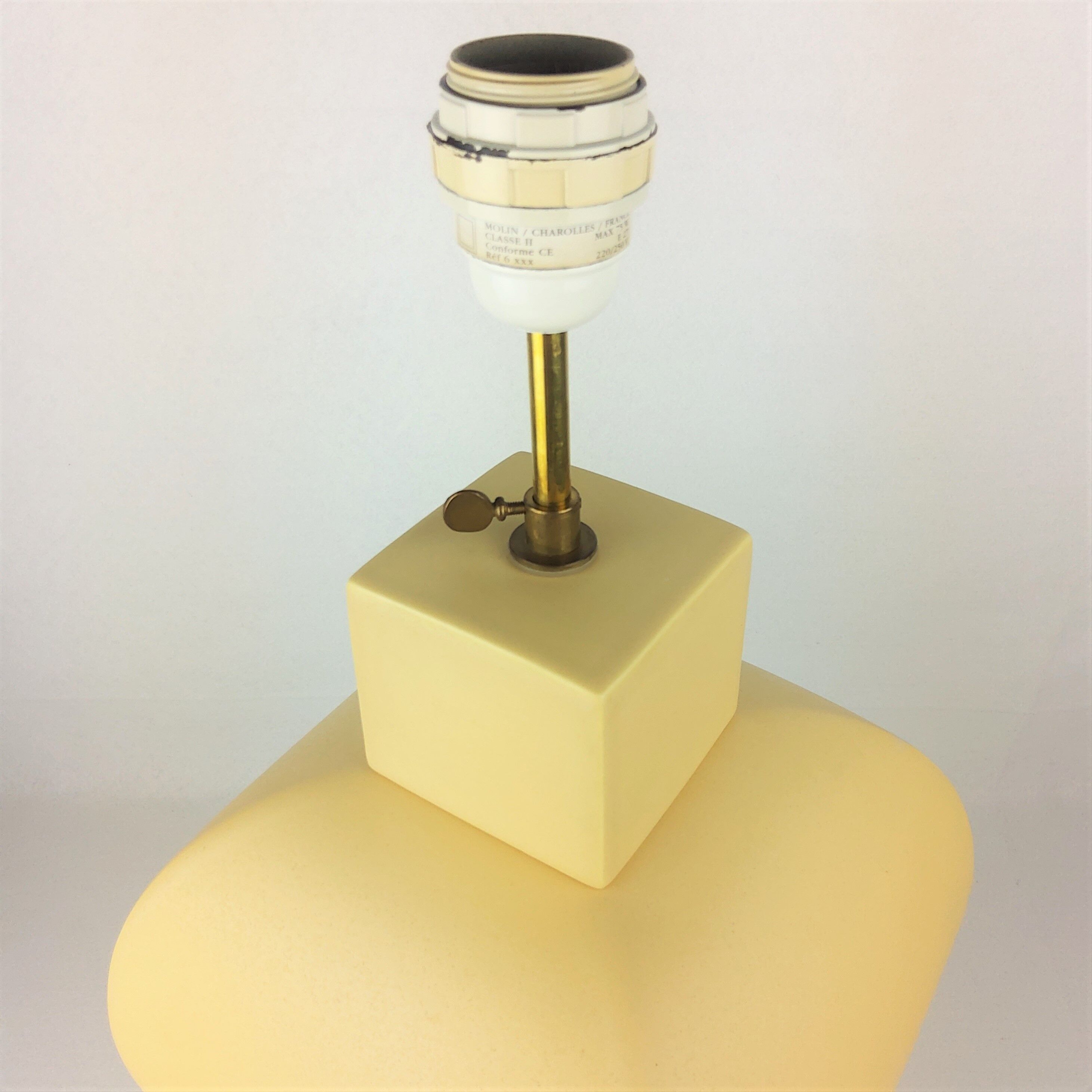 Ceramic lamp, pastel yellow Charolles earthenware 1980