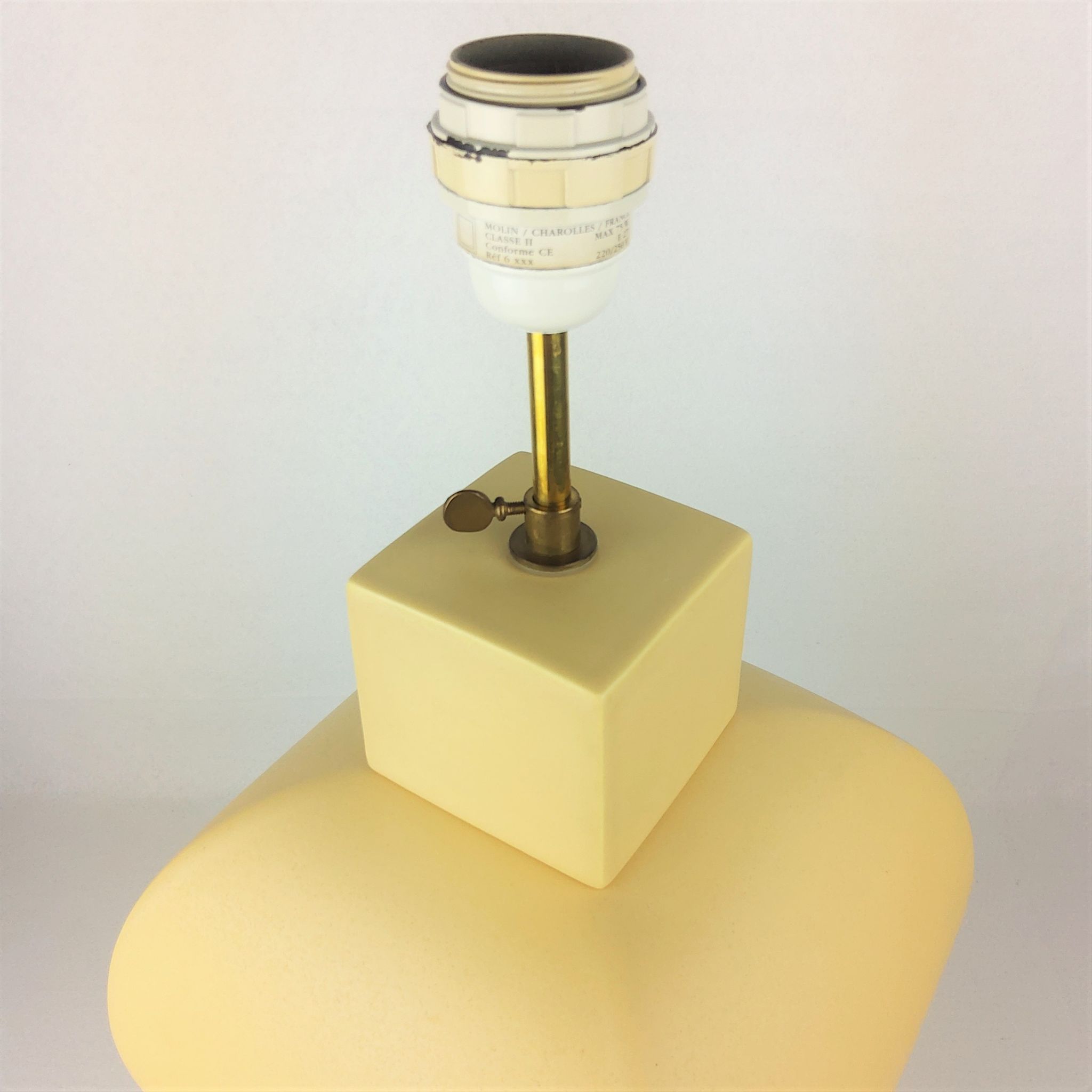 Ceramic lamp, pastel yellow Charolles earthenware 1980