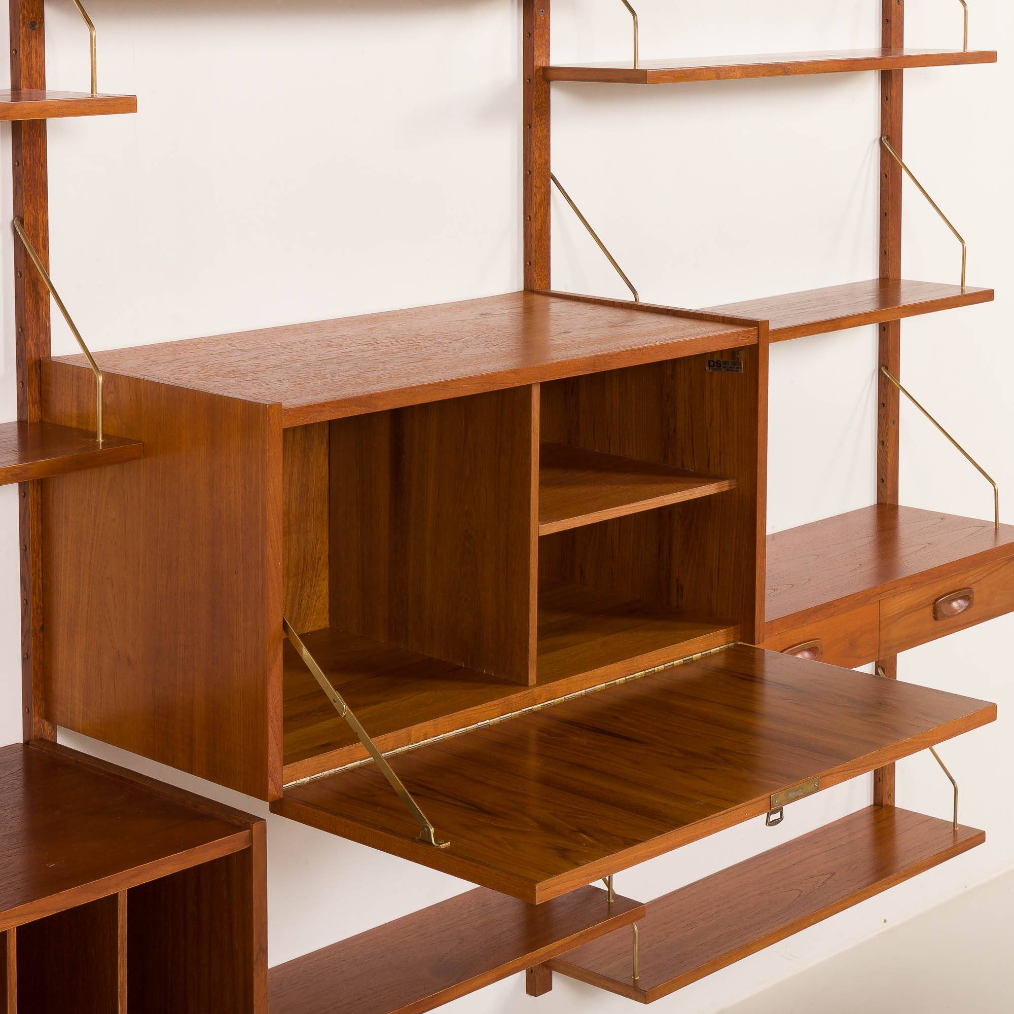 Preben Sorensen shelving unit with vinyl records cabinet for PS System, Randers, Denmark 1960s