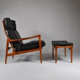 Fauteuil et repose-pieds par Ib Kofod-Larsen pour OPE, Suède