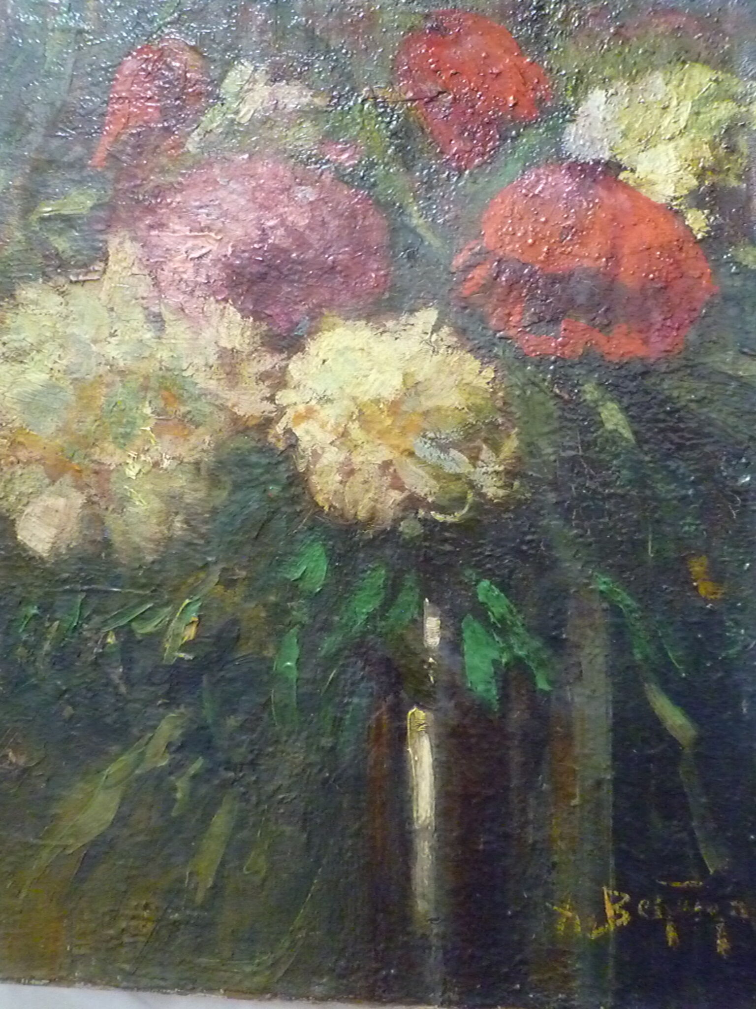 Oil table early twentieth bouquet of flowers