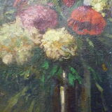 Tableau huile début XXe bouquet de fleurs