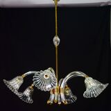 Amazing 6 light Art Deco Murano glass and brass chrome chandelier by Barovier